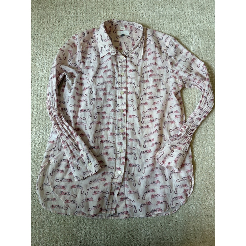 LOFT Softened Shirt Medium Pink Leopard Animal Button Up Boho Casual Top